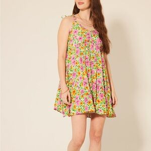 Patrons of Peace Tie Strap Floral Flower VNeck Ruffle Baby Doll Dress | Small